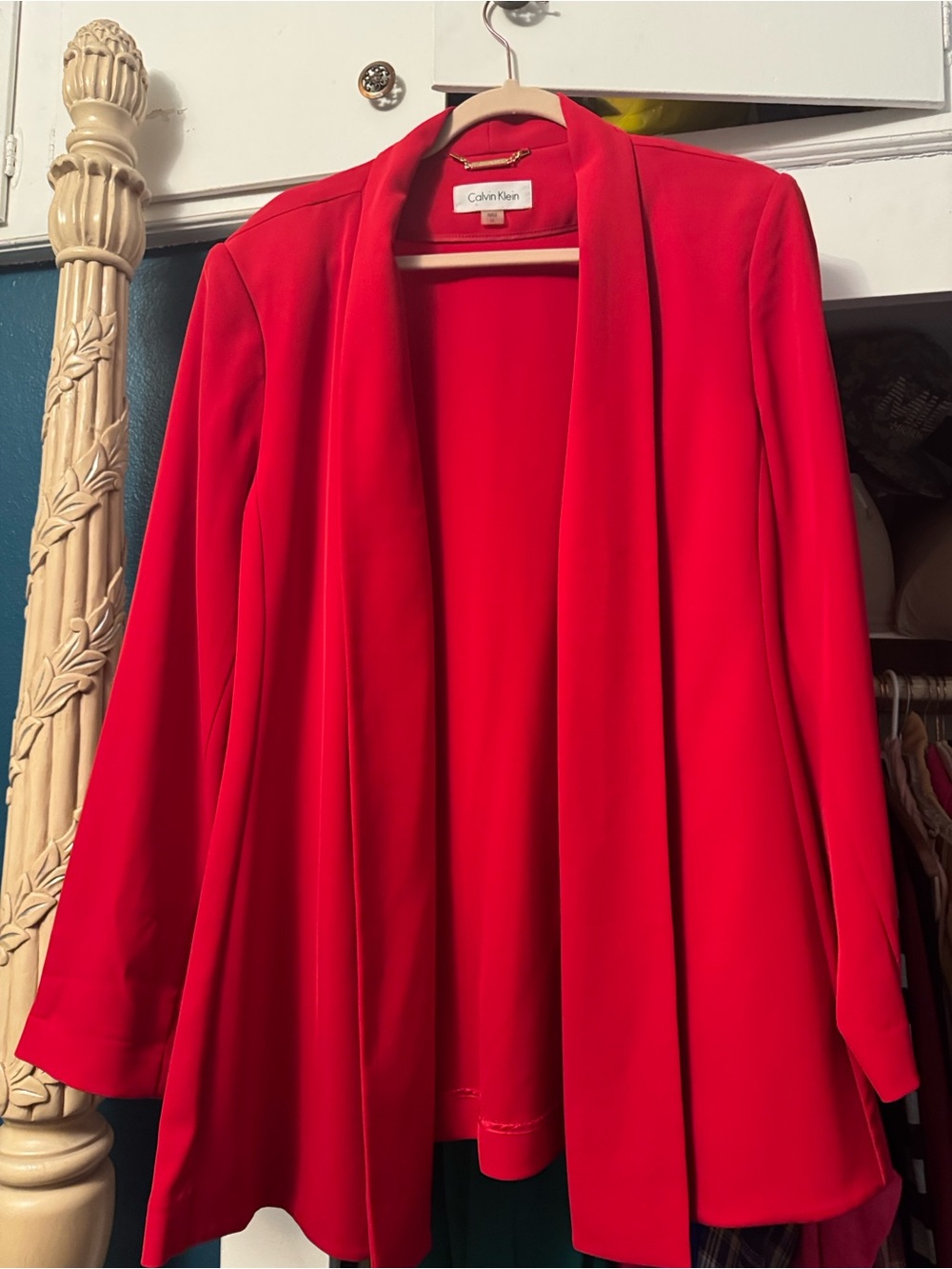 Calvin Klein Vibrant Red Open-Front Draped Blazer
